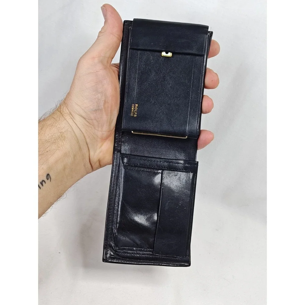 Vintage Rolfs Cowhide Black Leather Bifold Men's Wallet Coins Cards Keys Classic